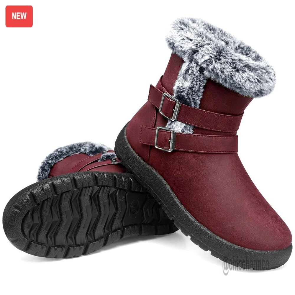 Waterproof Fur Lined Ankle Snow Boots Wide Width Warm Winter Shoes